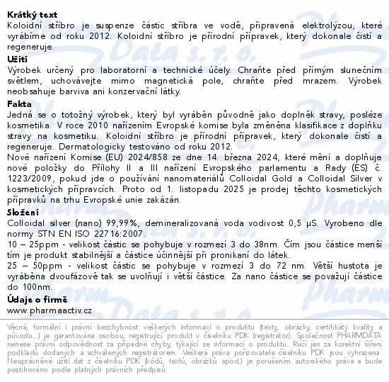 Koloidní stříbro Ag100 40ppm 500ml