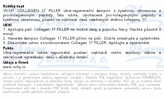 VICHY DERCOS Collagen filler 17 šampon 200ml