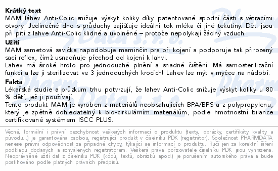 MAM Lahev Perfect Start Anti-Colic 0+ máta 160ml