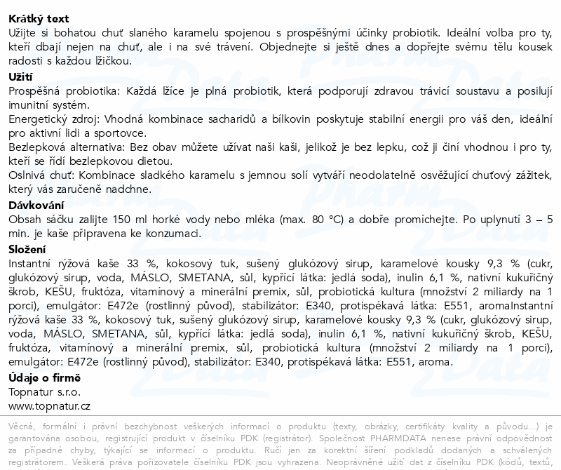 Topnatur Probio rýžová kaše slaný karamel 50g