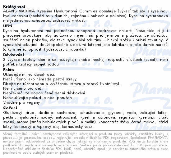 ALAVIS MAXIMA Kyselina Hyaluronová Gummies tbl.60