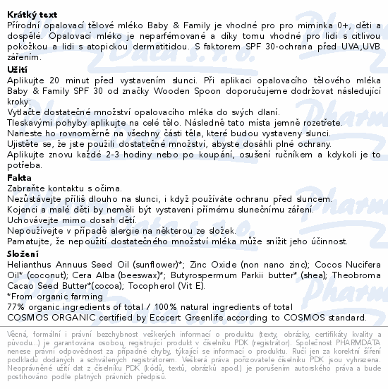 Wooden Spoon Baby&Fam.Op.těl.mléko SPF30 BIO150ml