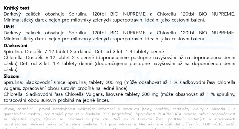 Chlorella tbl.120+Spirulina tbl.120 BIO NUPREME
