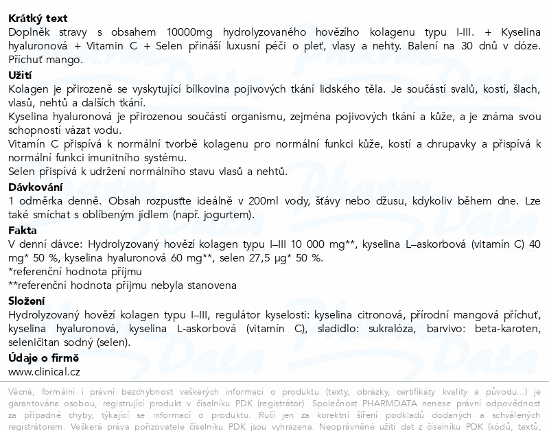 Clinical Collagen+k.Hyal.+vit.C+selen mango 313g