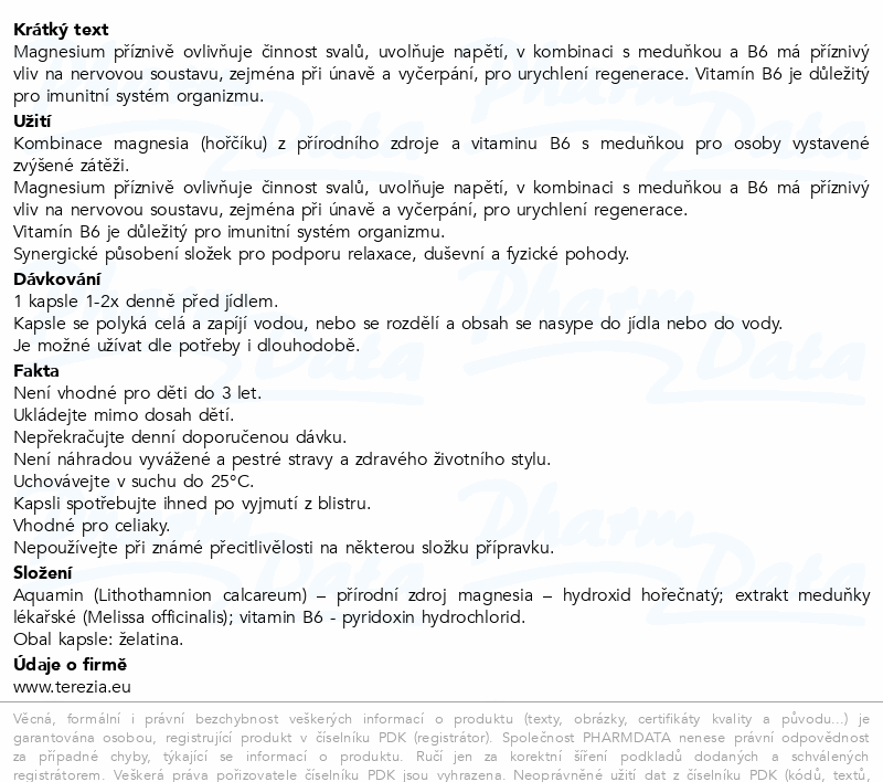 TEREZIA Magnesium+vit.B6 a meduňka cps.120+30