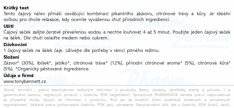 Higher Living čaj citrón a zázvor BIO 15x2g
