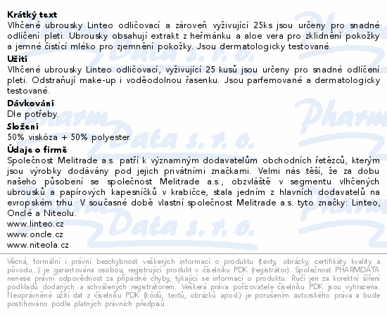 Linteo Vlhčené ubrousky odličovací 25ks