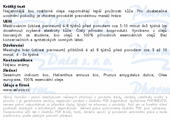 Saloos Masážní olej masáž hráze 50ml