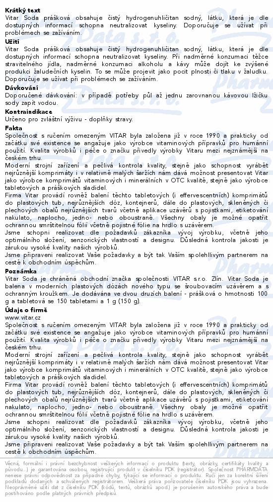 Vitar Soda prášková 100g